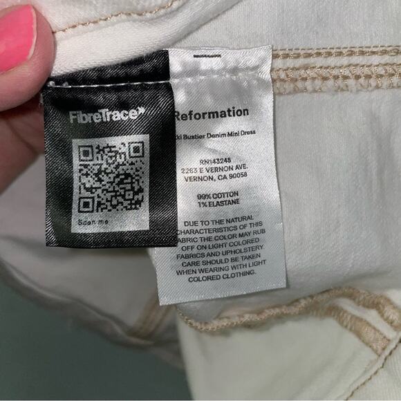 Reformation Nikki Bustier Denim Mini Dress Off White Color Size 4 Like New - Picture 4 of 7